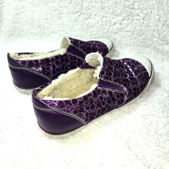 COACH Sherpa- Sz 8.5 Purple Logo Slip-On Sneaker- Shimmery w/Plenty of Life Left - Picture 3 of 9